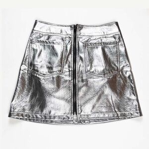 Silver Metallic Faux Leather Women's Skirt